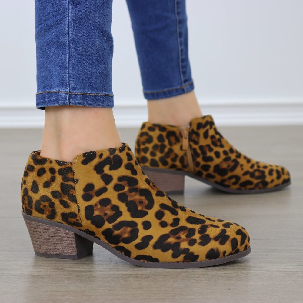 Faux Suede Leopard Print Ankle Booties - Picture 2 of 16
